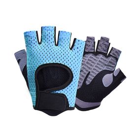 Gym Fitness Gloves Women Weight Lifting Yoga Breathable Half Finger Anti-Slip Pad Bicycle Cycling Glove Sport Exercise Equipment (Color: Sky Blue)